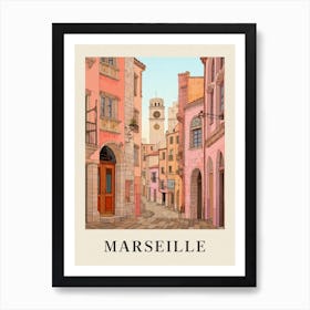 Marseille France 5 Vintage Pink Travel Illustration Poster Affiche