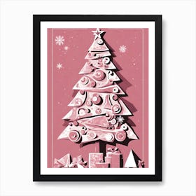 Pink Christmas Tree Cubism 1 Art Print