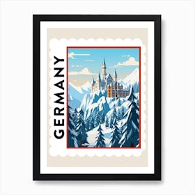 Retro Winter Stamp Poster Schloss Neuschwanstein Germany 1 Art Print