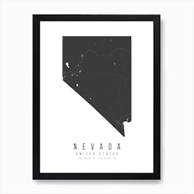 Nevada Mono Black And White Modern Minimal Street Map Art Print