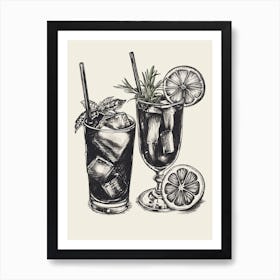 Sketch Of Two Cocktails Art Print
