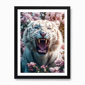 Floral white tiger roar Art Print