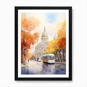 Madrid Spain In Autumn Fall, Watercolour 1 Art Print