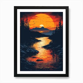 Sunset Over River Art Print