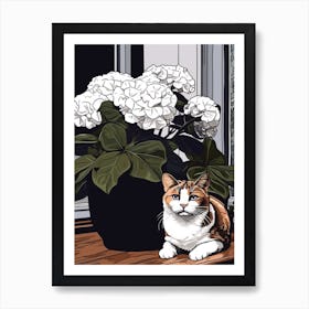 Drawing Of A Still Life Of Hydrangea With A Cat 2 Art Print