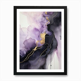 Lilac, Black, Gold Flow Asbtract Painting 2 Art Print