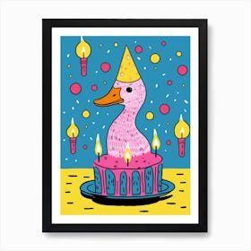 Blue Birthday Cake Duck 2 Art Print