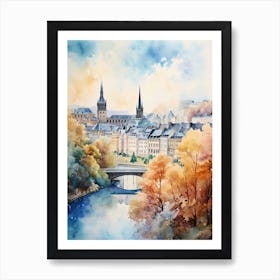 Luxembourg City Luxembourg In Autumn Fall, Watercolour 4 Art Print