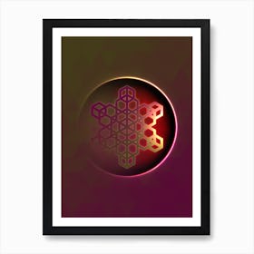 Geometric Neon Glyph on Jewel Tone Triangle Pattern 203 Art Print