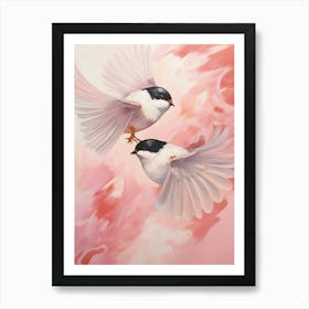 Pink Ethereal Bird Painting Carolina Chickadee 3 Art Print