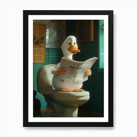 Duck On The Toilet Bathroom, Duck Lover Gift Funny Bathroom Art Print