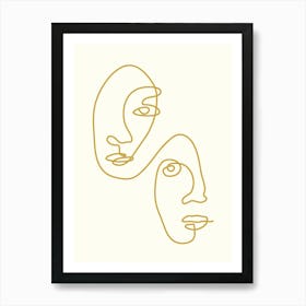 Two Faces Monoline Hand Drawing Aesthetic Illustration Art Print