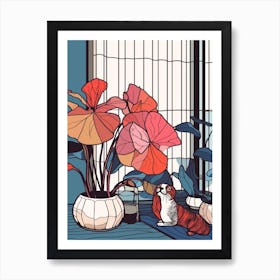 Drawing Of A Still Life Of Anthurium With A Cat 1 Art Print