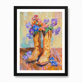 Cowboy Boots And Wildflowers Violets Art Print