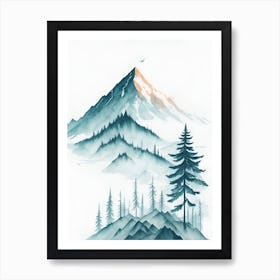 Mountain And Forest In Minimalist Watercolor Vertical Composition 106 Art Print