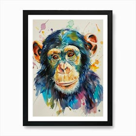 Chimpanzee Colourful Watercolour 3 Art Print