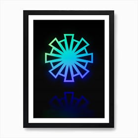 Neon Blue and Green Abstract Geometric Glyph on Black n.0231 Art Print