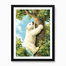 Polar Bear Cub Climbing A Tree Storybook Illustration 1 Art Print