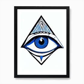 Eye Of Horus, Symbol, Third Eye Blue & White 1 Art Print