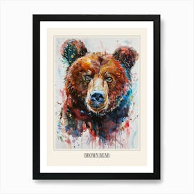 Brown Bear Colourful Watercolour 4 Poster Art Print