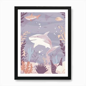 Purple Shark In The Waves Illustration 1 Art Print