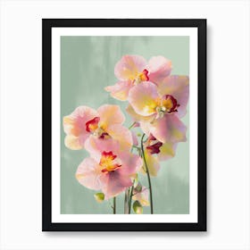 Orchids Flowers Acrylic Painting In Pastel Colours 9 Art Print