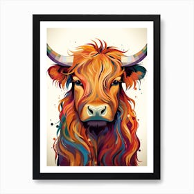 Warm Wavy Lines Digital Painting Of Highland Cow Art Print