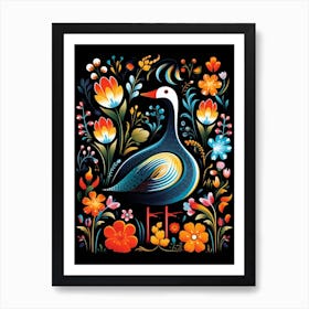 Folk Bird Illustration Goose 1 Art Print