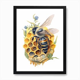 Uropean Wool Carder Bee Beehive Watercolour Illustration 4 Art Print
