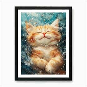 Happy Orange Cat Floating on Water 20 Art Print