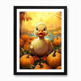 Pumpkin Cartoon Duckling 2 Art Print