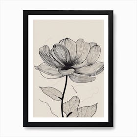 Line Art Lotus Flowers Illustration Neutral 13 Art Print