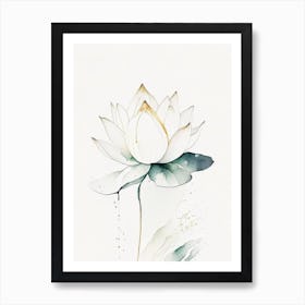 White Lotus Minimal Watercolour 1 Art Print