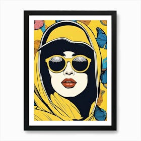 Hijab Yellow Woman In Sunglasses , Pop art Art Print