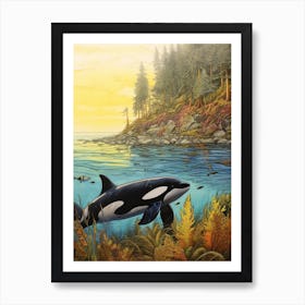 Realistic Orca Whale Storybook Style Illustration 2 Art Print