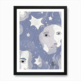 Zodiac Abstract Face Line Drawing 3 Art Print