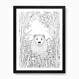 Line Art Jungle Animal Capybara 1 Art Print