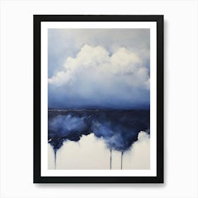 Indigo Navy Blue Cloud Abstract Oil Painting Art Print