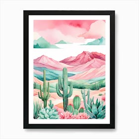 Watercolor Desert Landscape With Cactus Art Print