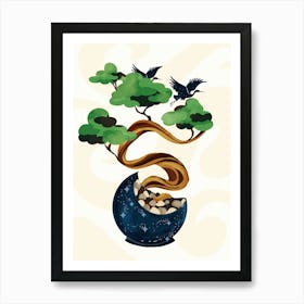 Cranes On A Bonsai Tree Art Print