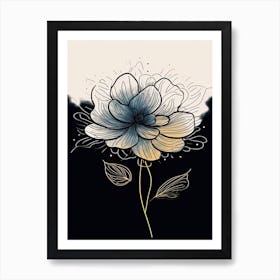 Dahlia Line Art Flowers Illustration Neutral 11 Art Print