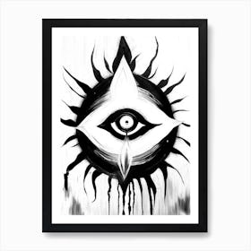 Chakra Series, Symbol, Third Eye Black & White Art Print