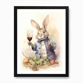 Bunny Tasting Wine Rabbit Prints Watercolour 4 Art Print