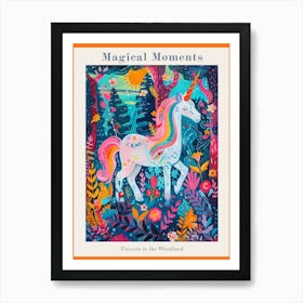 Floral Fauvism Style Unicorn In The Woodland 2 Poster Art Print