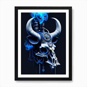 Animal Skull Blue 1 Stream Punk Art Print