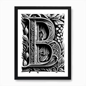 B, Letter, Alphabet Linocut 4 Art Print