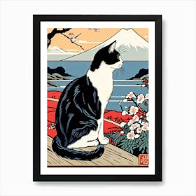 Cat Looking At Mt Fuji Art Print