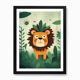 Lion Jungle Cartoon Illustration 3 Art Print