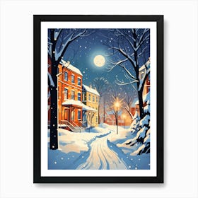 Winter Travel Night Illustration Montreal Canada 2 Art Print