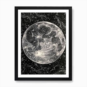 La Luna - Vintage Engraving of The Full Moon - Goddess Pagan Witchcraft Space Poster Wall Decor Witchy Cool Dark Aesthetic, Gothic Metal Beautiful Art Print